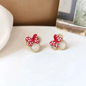 Dainty Gold Minnie Mouse Bow Stud Earrings Minnie Gold & Red Polka Dot Studs